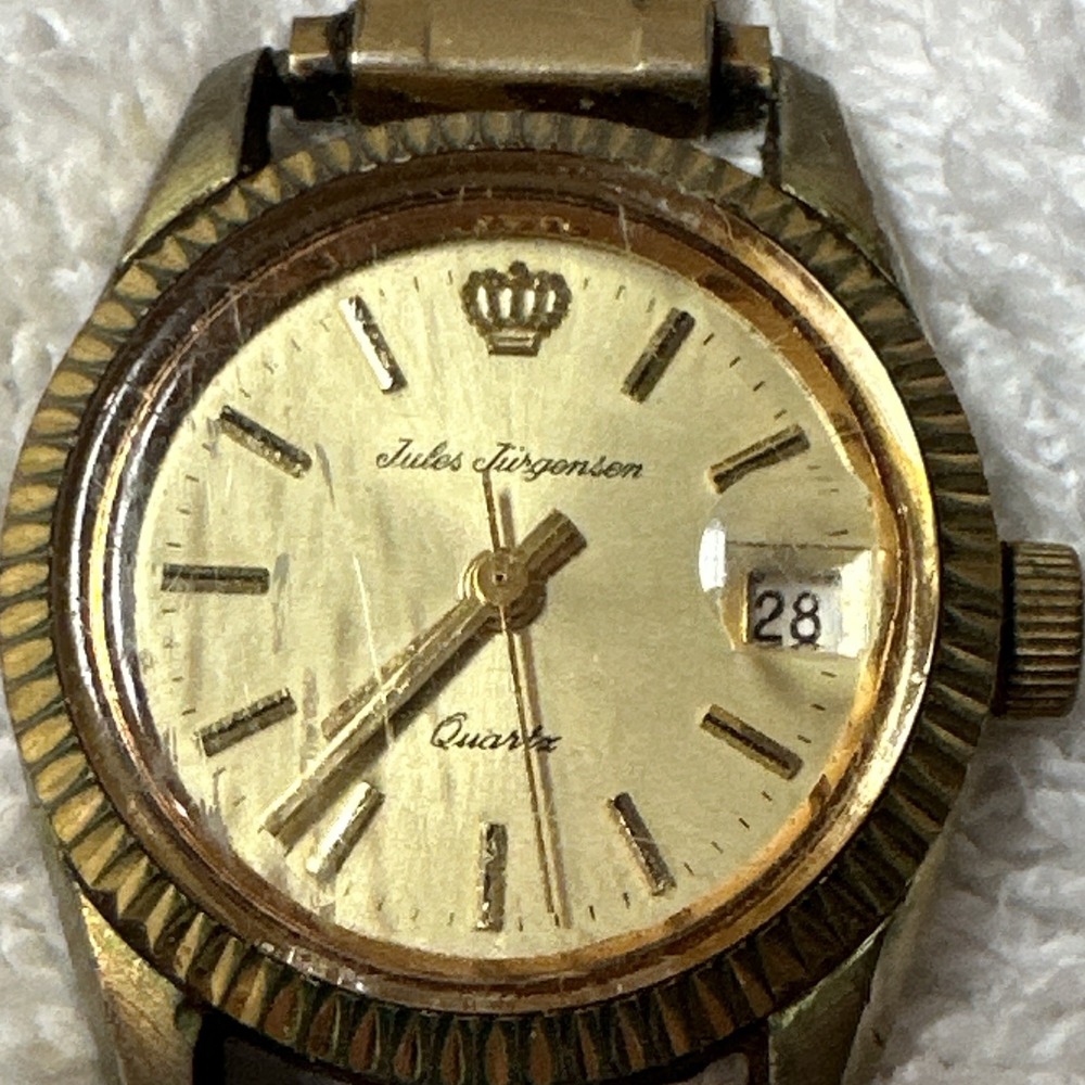 Jules Jurgensen Women Quartz Analog Gold Tone Date Bracelet Watch Vintage Untest